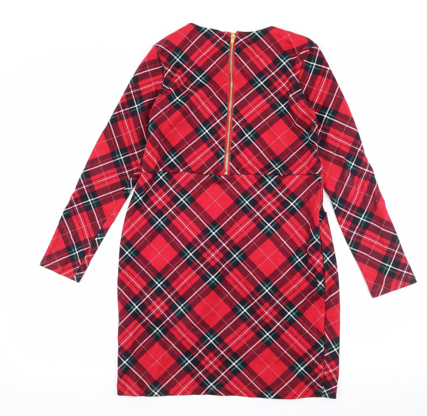 H&M Girls Red Plaid Jersey A-Line  Size 9-10 Years
