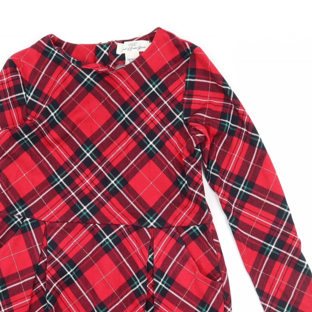 H&M Girls Red Plaid Jersey A-Line  Size 9-10 Years