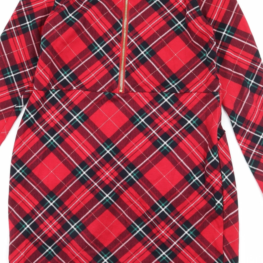 H&M Girls Red Plaid Jersey A-Line  Size 9-10 Years