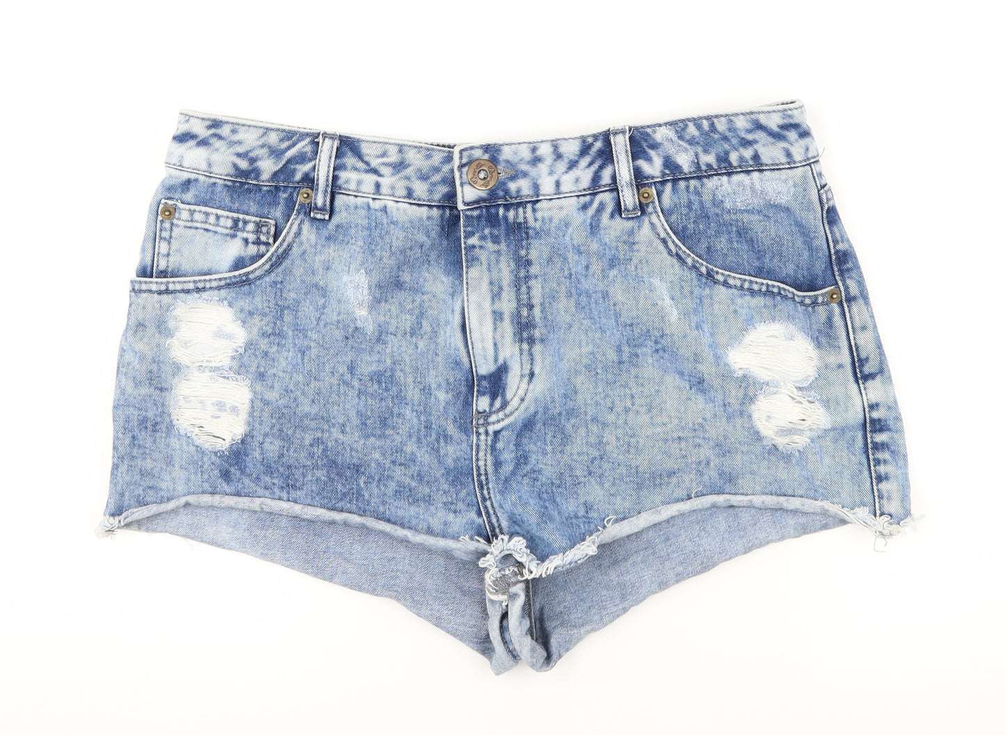 Miss Selfridge Womens Grey  Denim Hot Pants Shorts Size 14 - Distressed