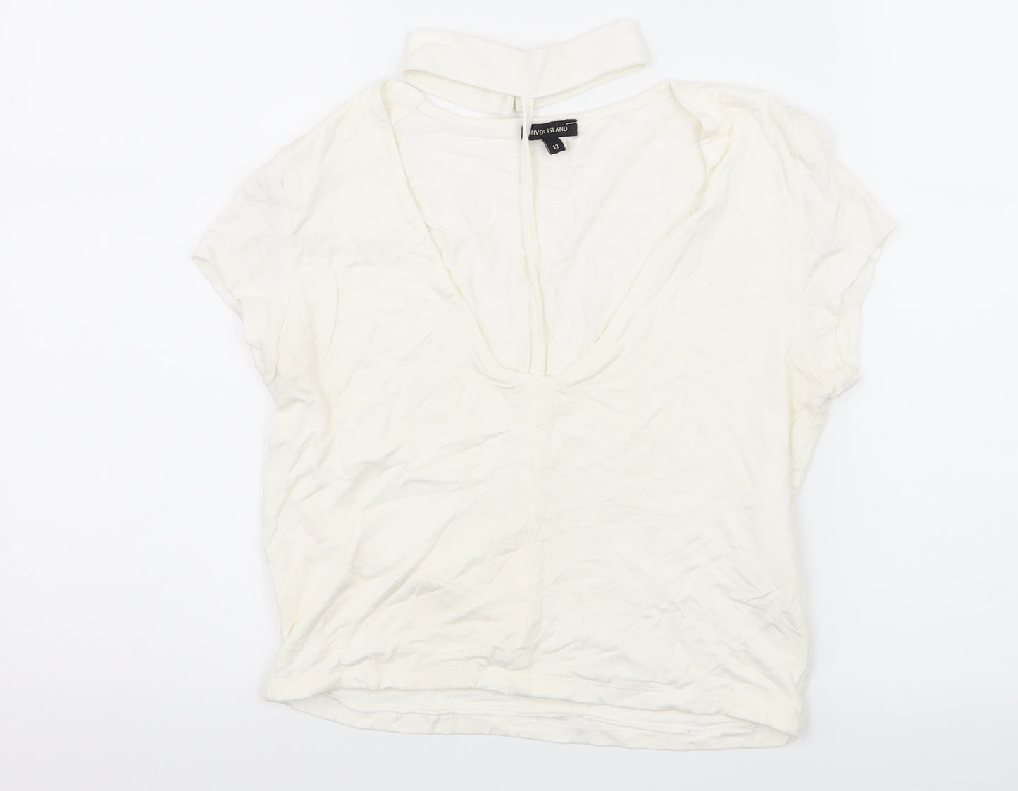 New Look Womens White  Jersey Basic T-Shirt Size 12  - Cut Out Neckline
