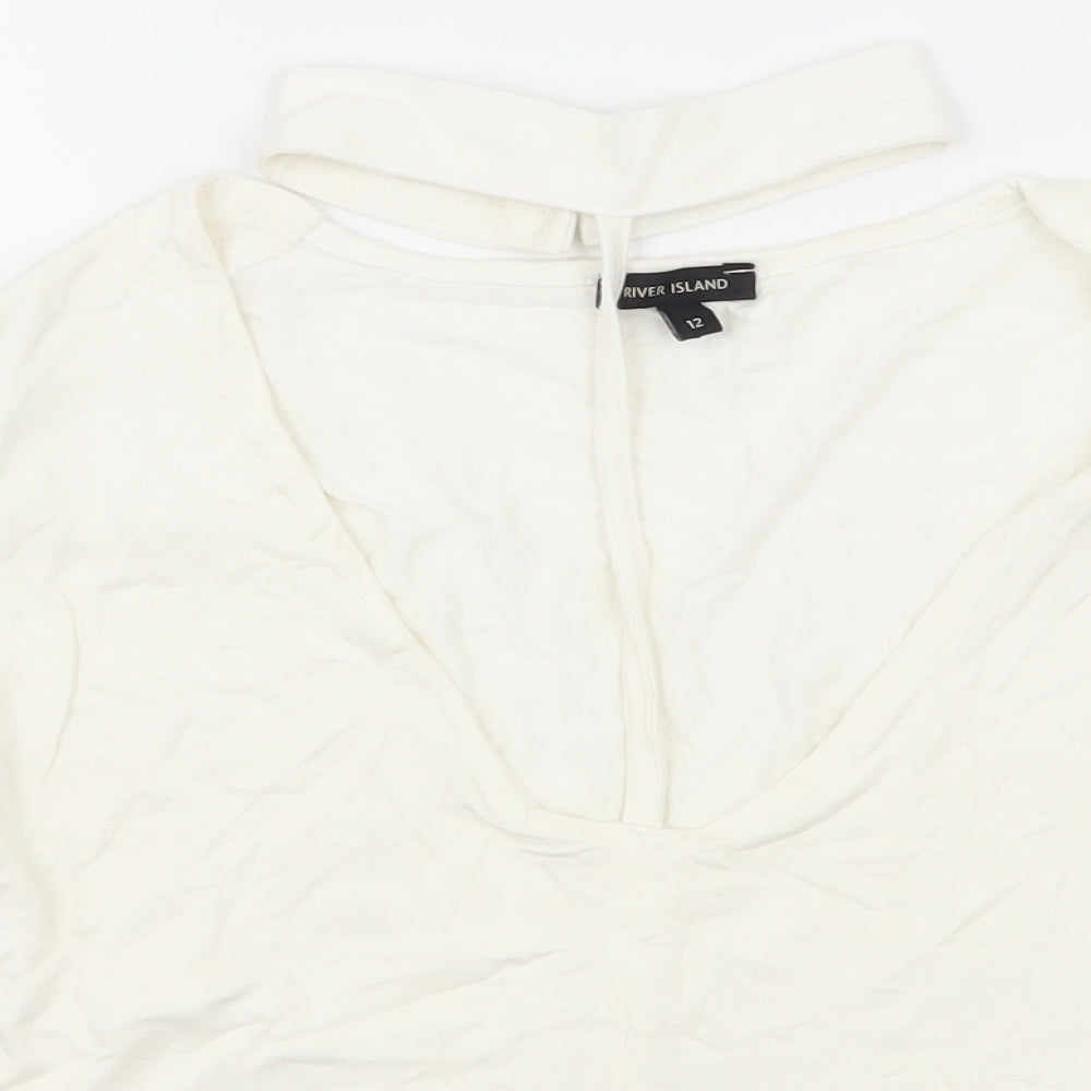 New Look Womens White  Jersey Basic T-Shirt Size 12  - Cut Out Neckline