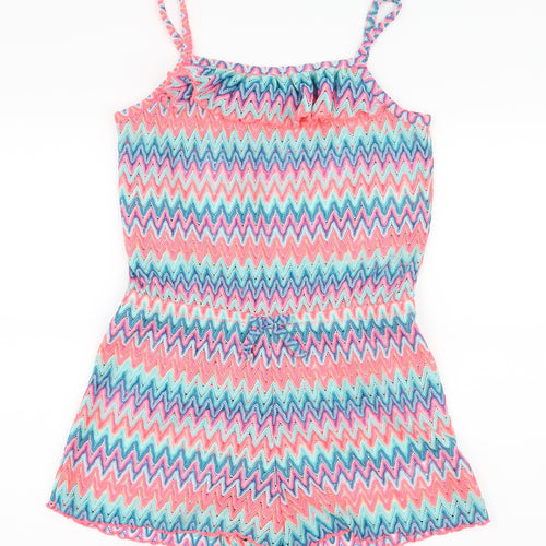 Primark Girls Multicoloured Striped Lace Playsuit One-Piece Size 12-13 Years