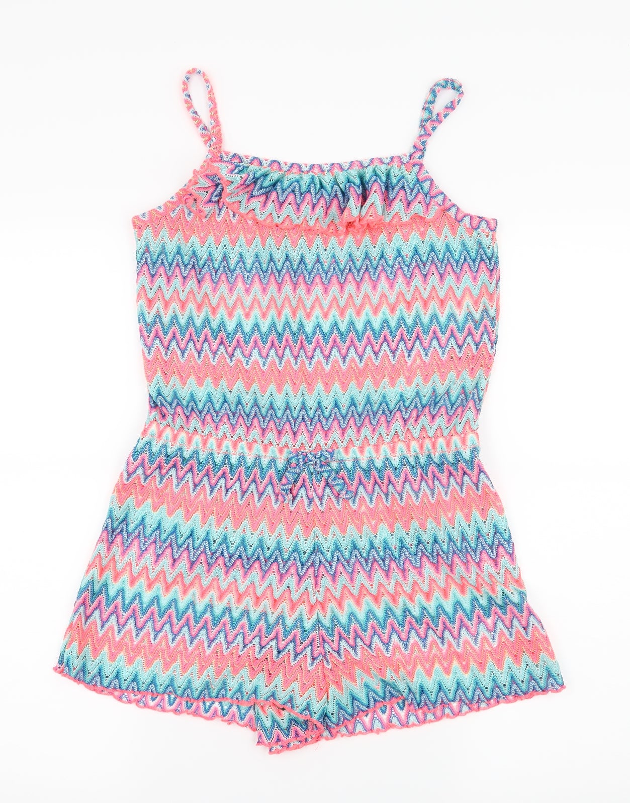 Primark Girls Multicoloured Striped Lace Playsuit One-Piece Size 12-13 Years