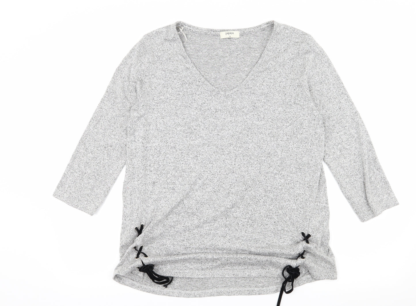 Papaya Womens Grey  Knit Pullover Jumper Size 14  - Lace up detail