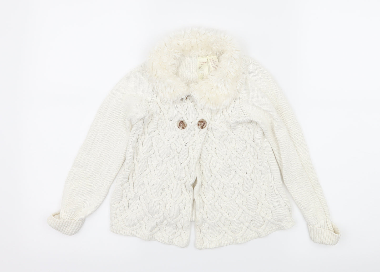 Strawberry Faire Girls White  Knit Cardigan Jumper Size 3-4 Years