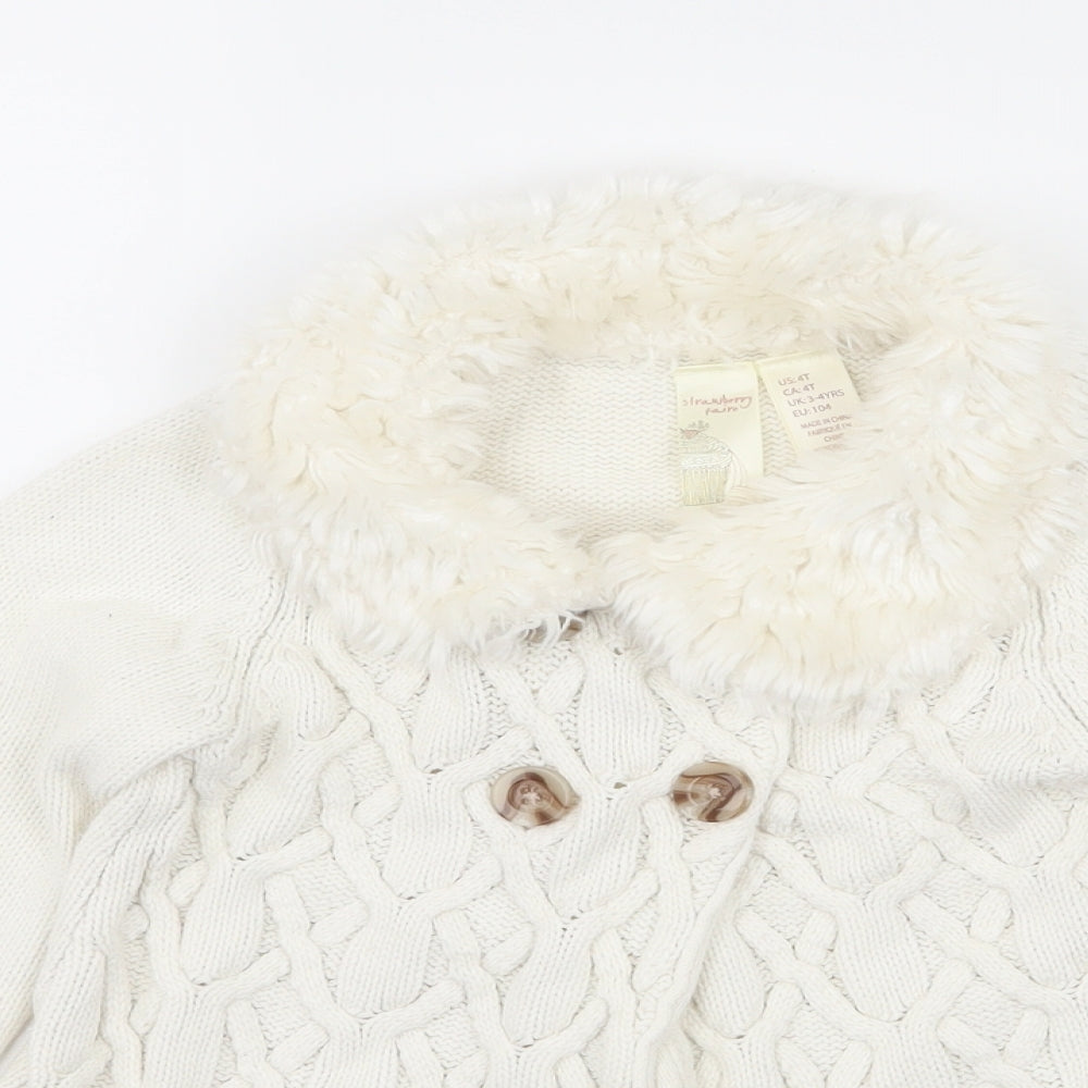 Strawberry Faire Girls White  Knit Cardigan Jumper Size 3-4 Years