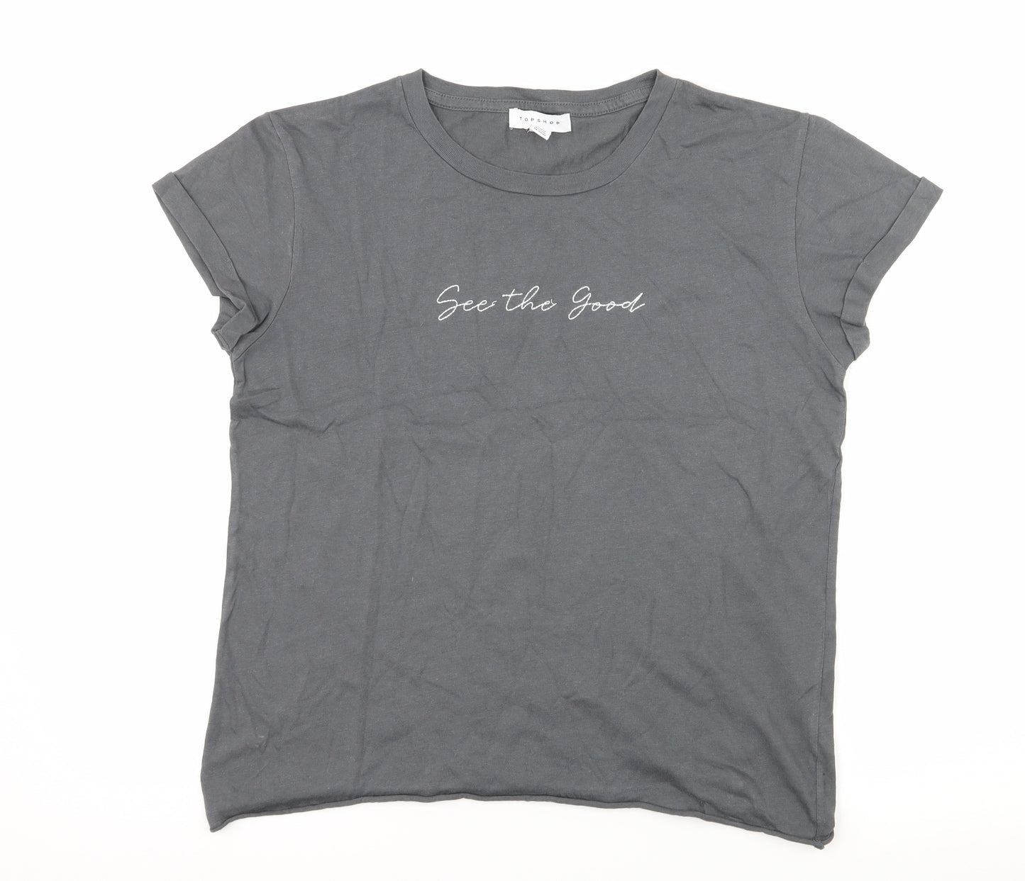 Topshop Womens Grey  Jersey Basic T-Shirt Size 6  - See The Good
