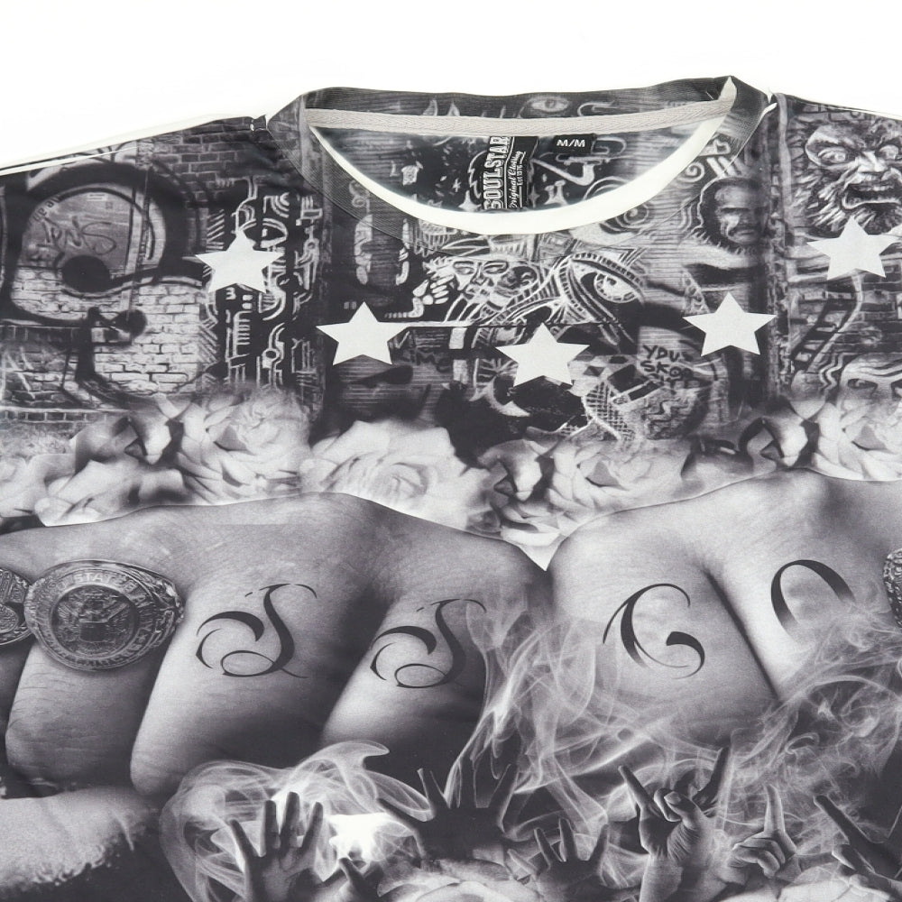 Soul Star Mens Grey  Jersey  T-Shirt Size M  - Graffiti