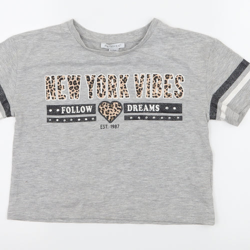 Primark Girls Grey Striped Jersey Basic T-Shirt Size 9-10 Years  - New York Vibes