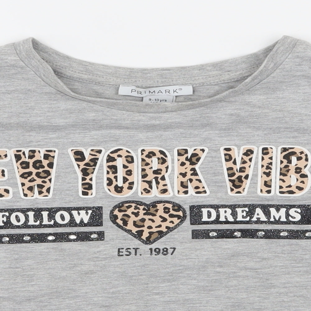 Primark Girls Grey Striped Jersey Basic T-Shirt Size 9-10 Years  - New York Vibes