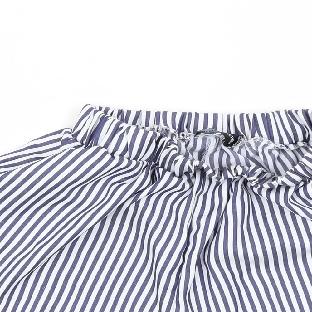 PRETTYLITTLETHING Womens Blue Striped  Cut-Off Shorts Size 10