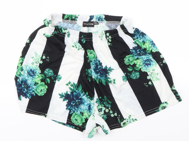 PRETTYLITTLETHING Womens White Striped Cut-Off Shorts Size 8