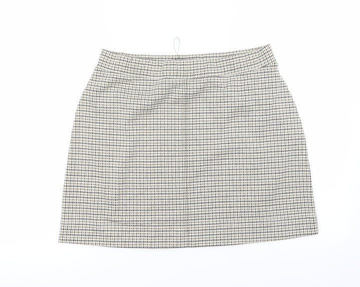 NEXT Womens Beige Check A-Line Skirt Size 14