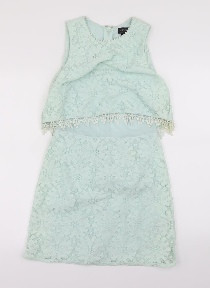 Topshop Womens Green Fair Isle A-Line Size 8