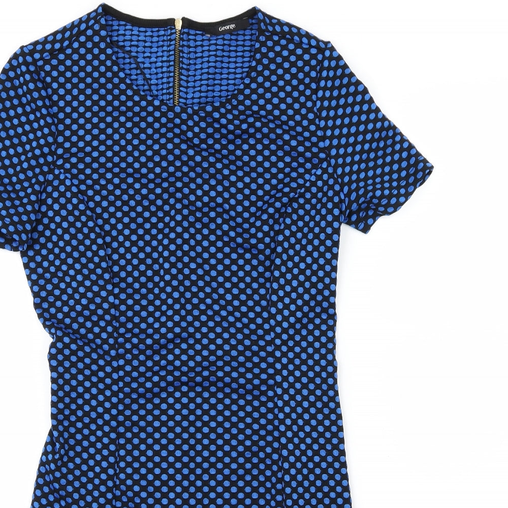George Womens Blue Polka Dot  A-Line  Size 8