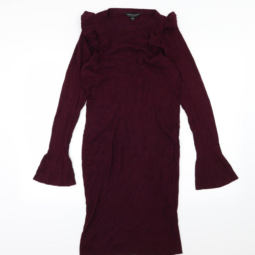 Dorothy Perkins Womens Red  Knit Jumper Dress  Size 6  - Burgundy