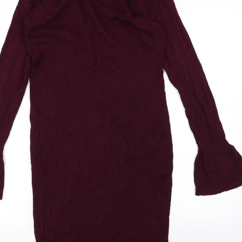 Dorothy Perkins Womens Red  Knit Jumper Dress  Size 6  - Burgundy