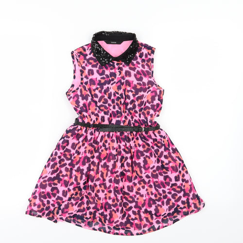 George Girls Pink Animal Print Chiffon Skater Dress  Size 4-5 Years
