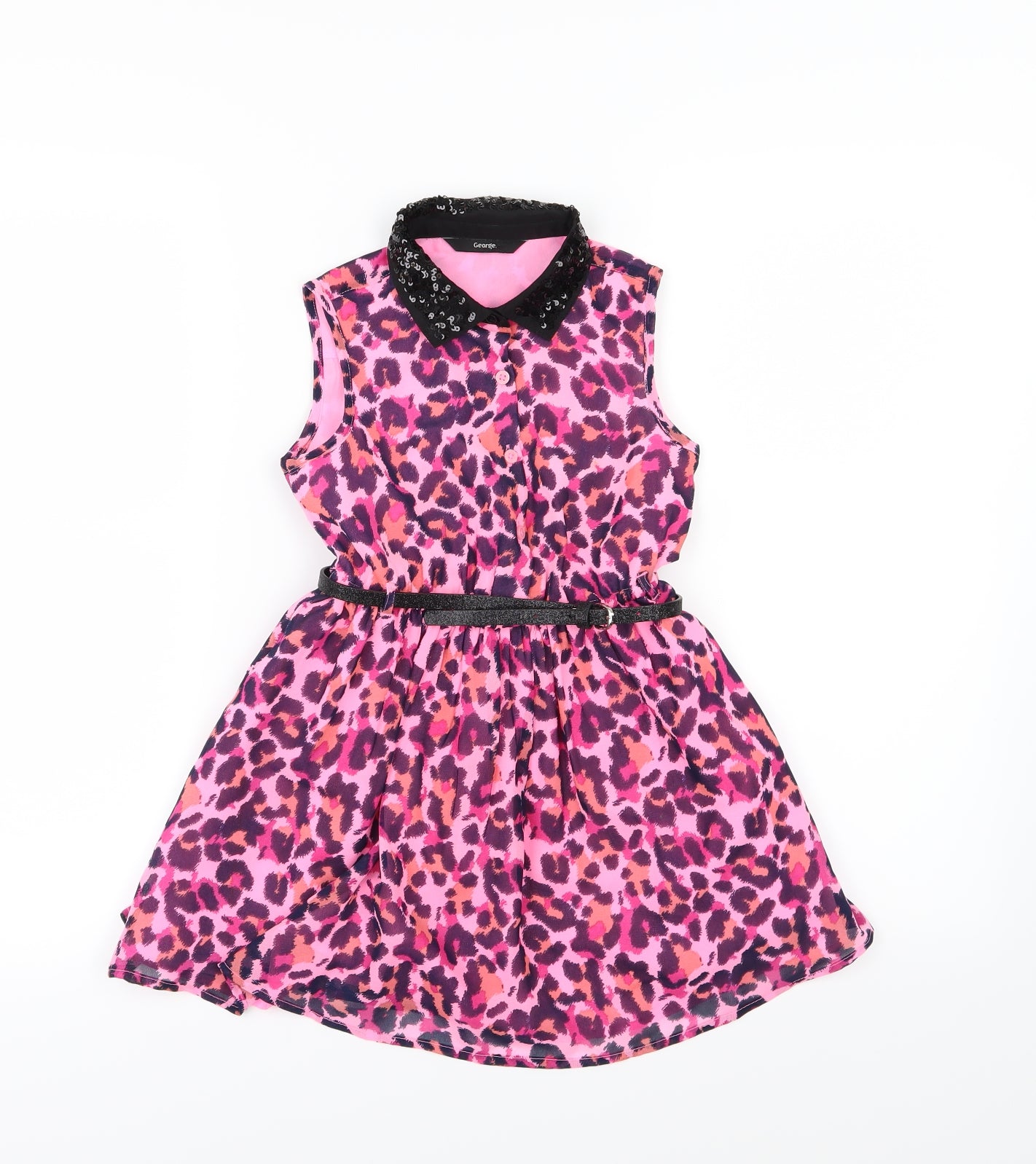 George Girls Pink Animal Print Chiffon Skater Dress  Size 4-5 Years