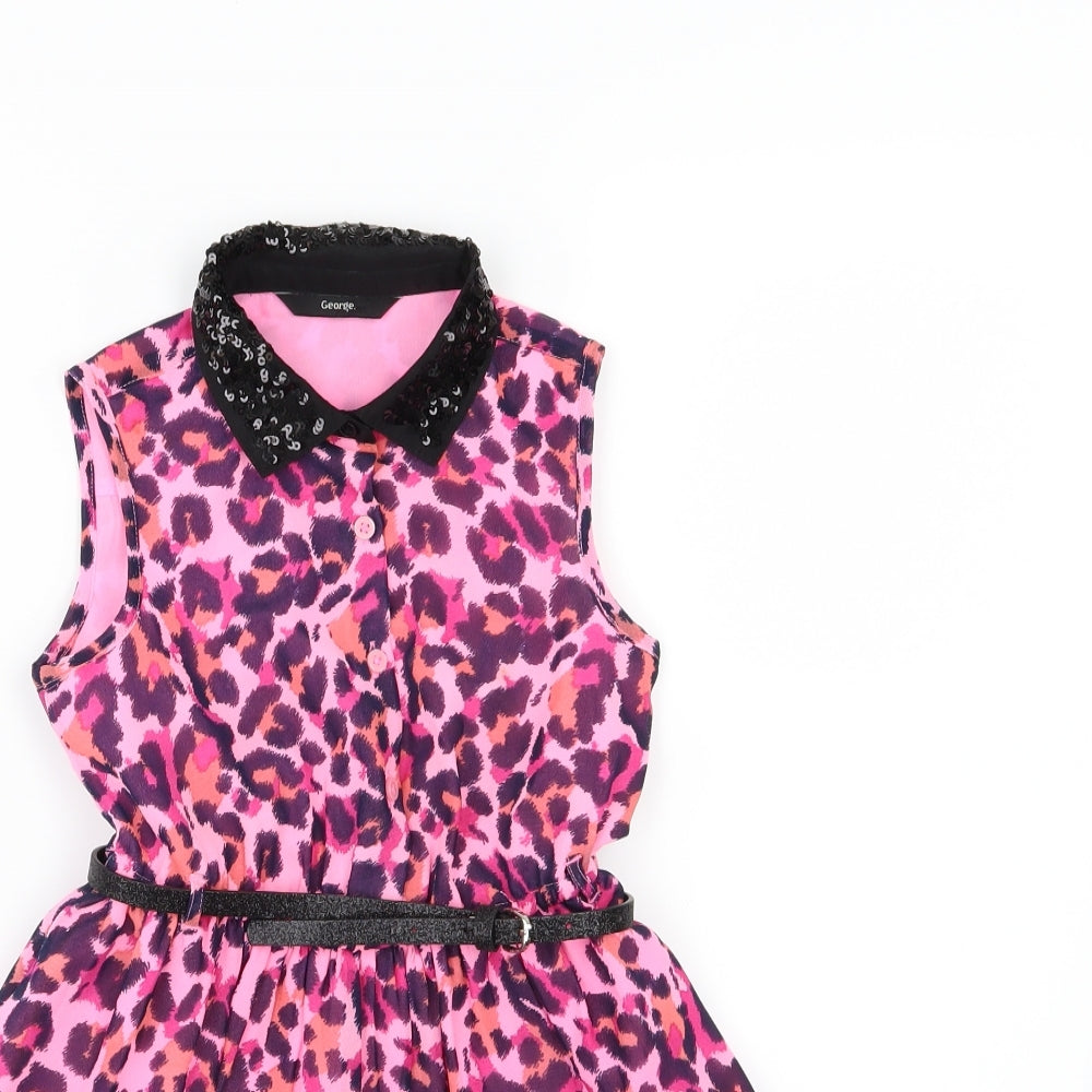 George Girls Pink Animal Print Chiffon Skater Dress  Size 4-5 Years