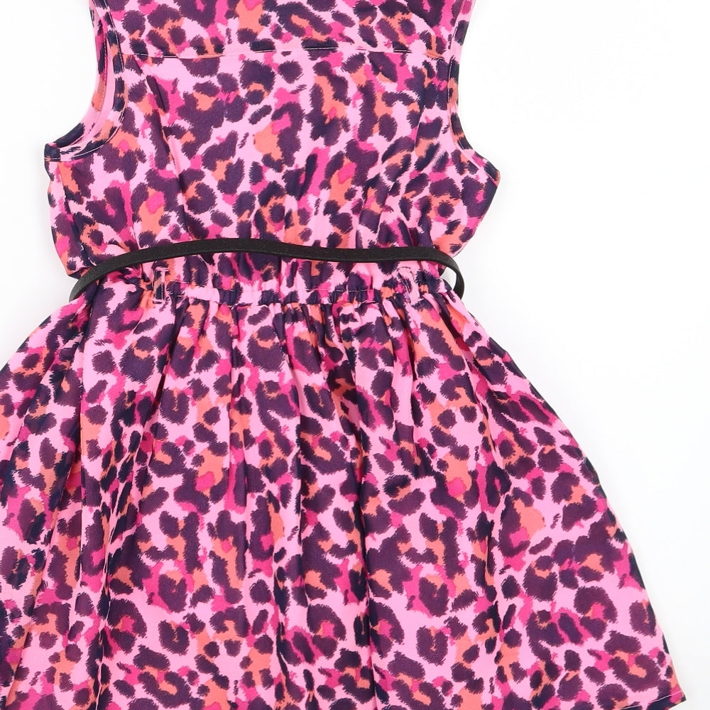 George Girls Pink Animal Print Chiffon Skater Dress  Size 4-5 Years