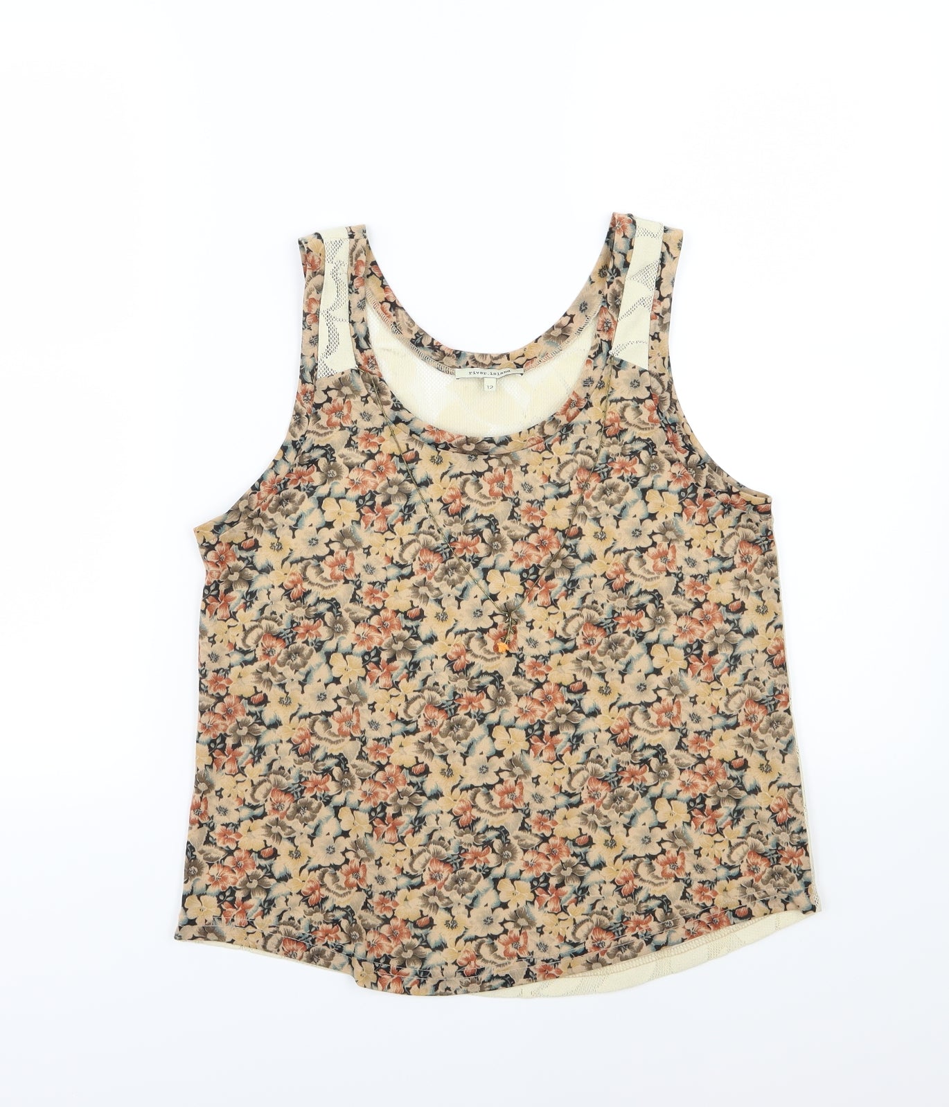 River Island Womens Beige Floral Jersey Basic T-Shirt Size 12