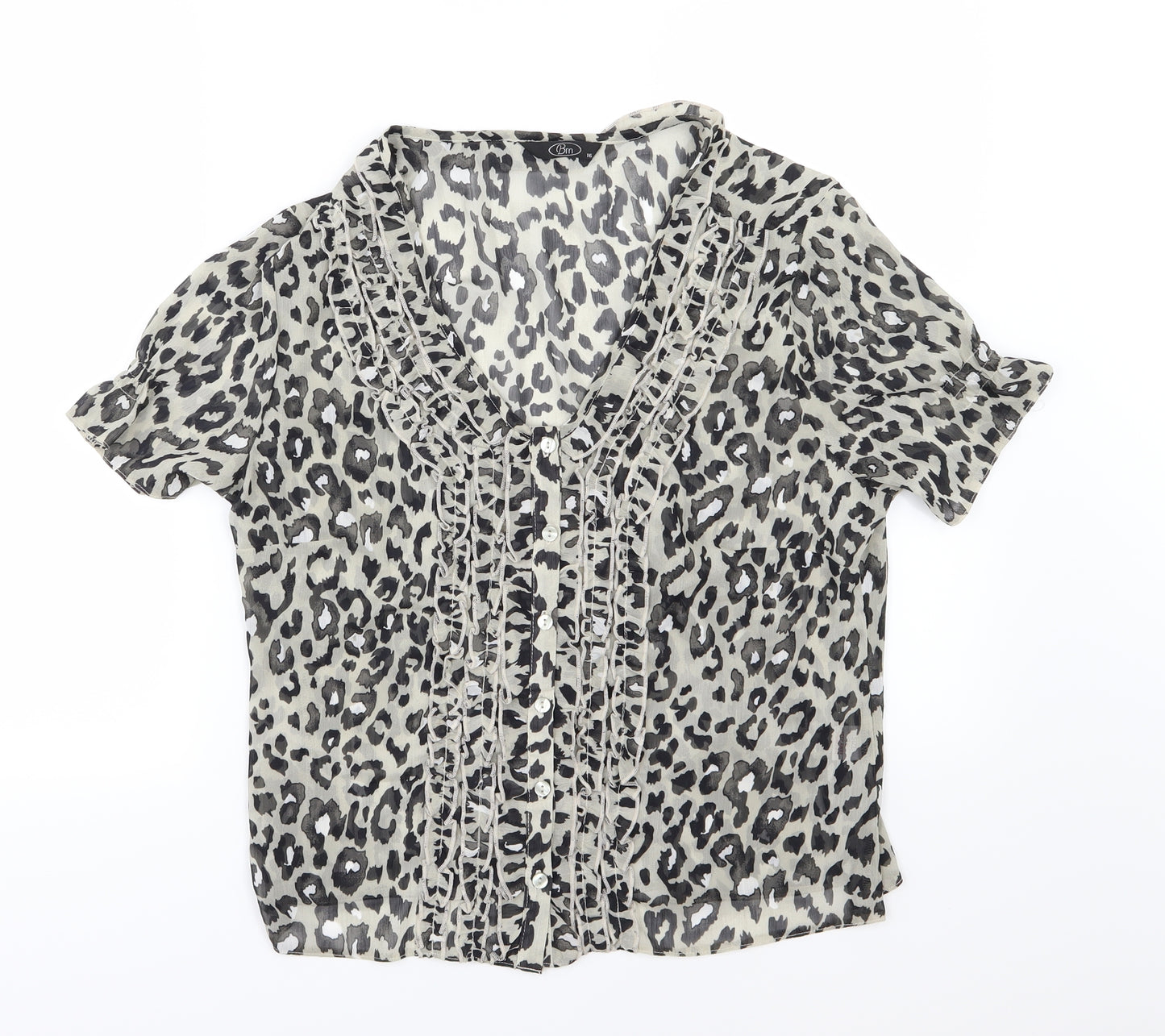 Bonmarché Womens Grey Animal Print Chiffon Basic Blouse Size 16