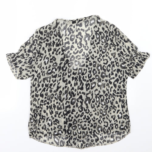 Bonmarché Womens Grey Animal Print Chiffon Basic Blouse Size 16
