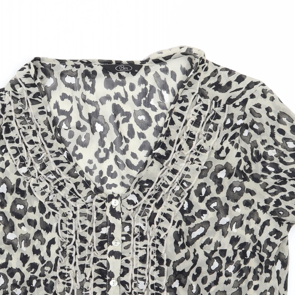 Bonmarché Womens Grey Animal Print Chiffon Basic Blouse Size 16