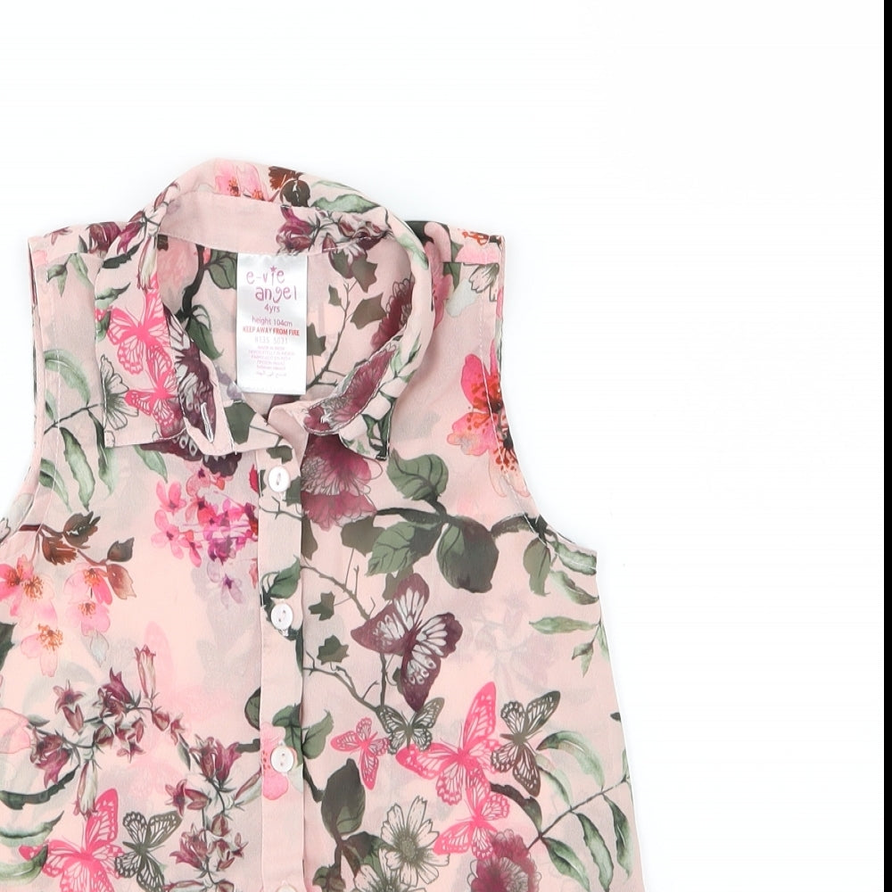 E-vie Girls Pink Floral Chiffon Basic Blouse Size 4 Years