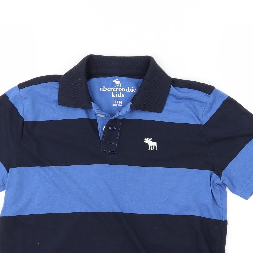 abercrombie kids Boys Blue Striped Jersey Basic Polo Size 13-14 Years