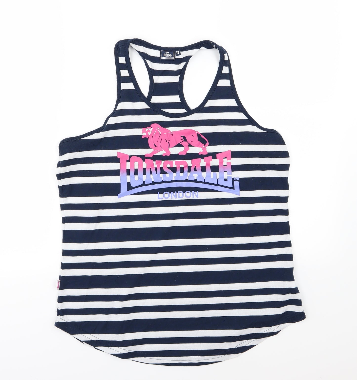 Lonsdale Womens Blue Striped Jersey Basic Tank Size 18
