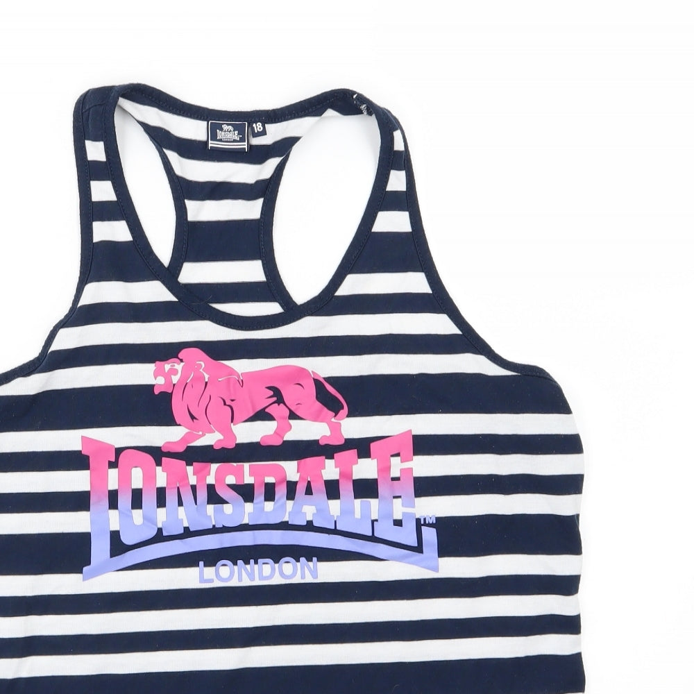 Lonsdale Womens Blue Striped Jersey Basic Tank Size 18