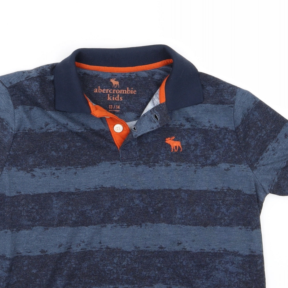 abercrombie kids Boys Blue Striped Jersey Basic Polo Size 13-14 Years
