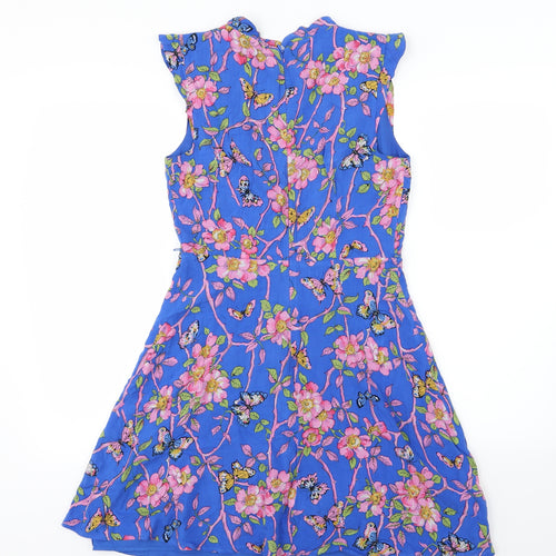 Oasis Womens Blue Floral Jersey A-Line  Size 10