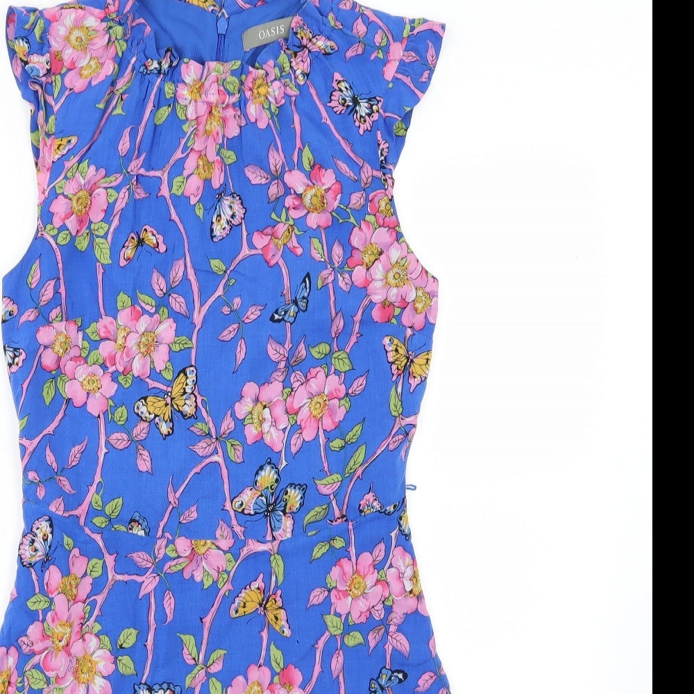 Oasis Womens Blue Floral Jersey A-Line  Size 10