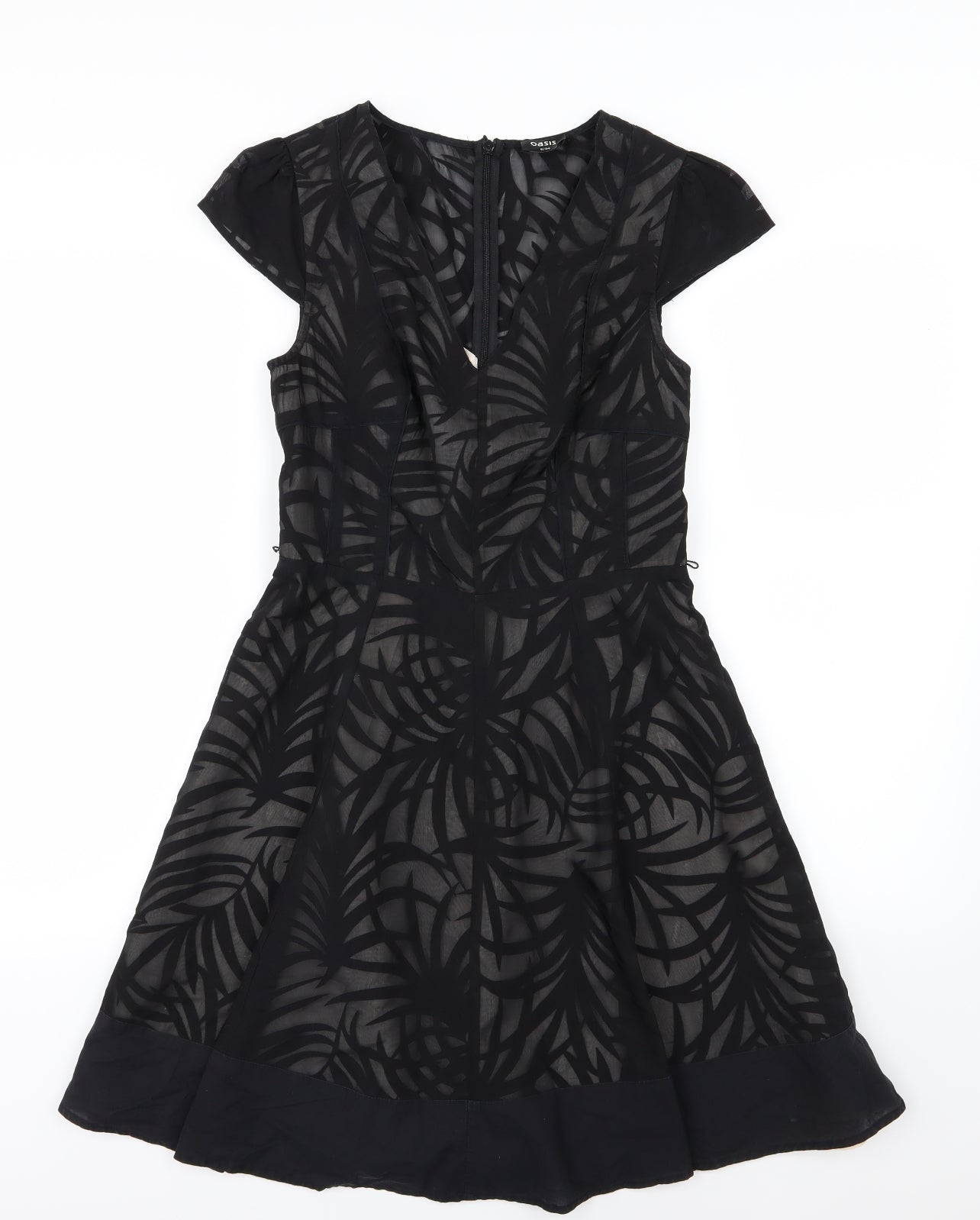 Oasis Womens Black   Skater Dress  Size 8  - Leaf Print