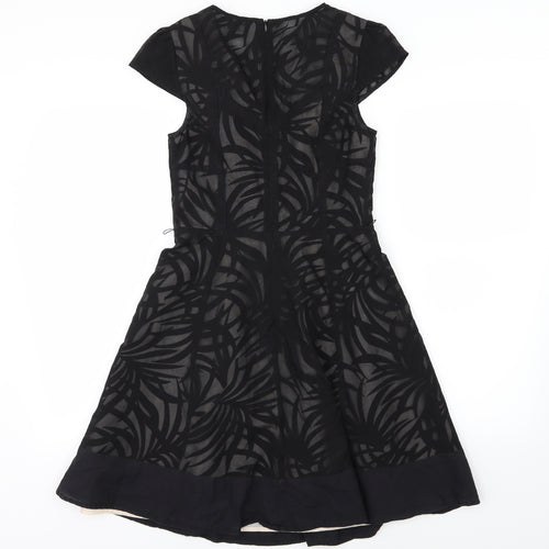 Oasis Womens Black   Skater Dress  Size 8  - Leaf Print