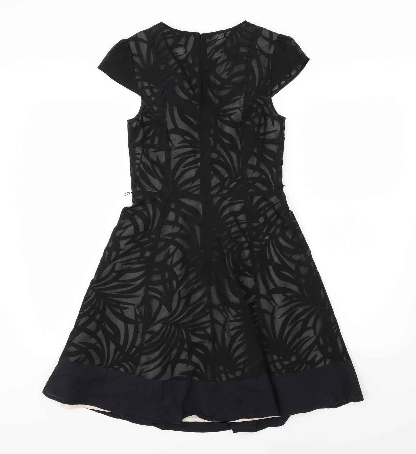 Oasis Womens Black   Skater Dress  Size 8  - Leaf Print