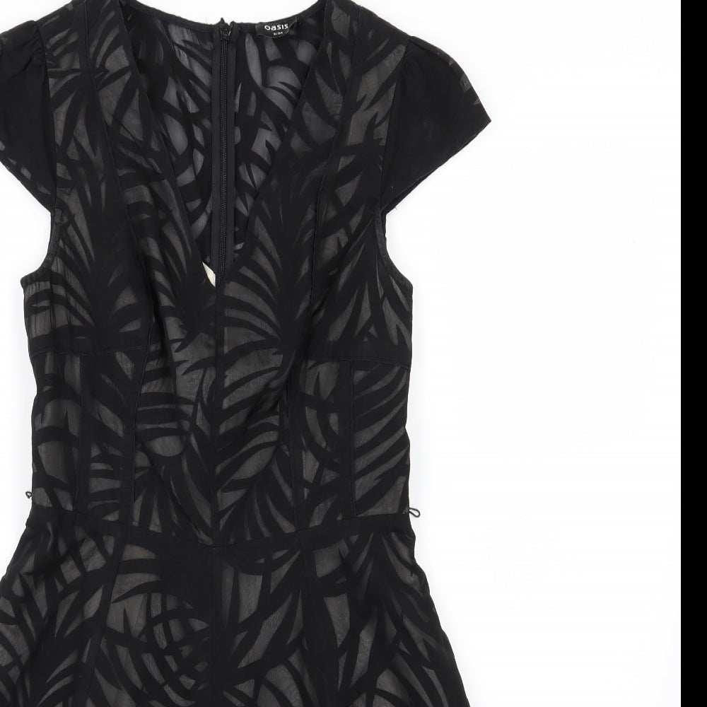 Oasis Womens Black   Skater Dress  Size 8  - Leaf Print