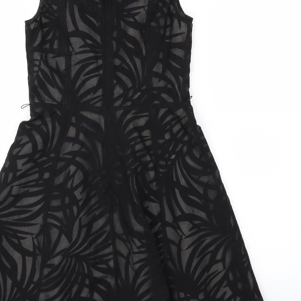 Oasis Womens Black   Skater Dress  Size 8  - Leaf Print