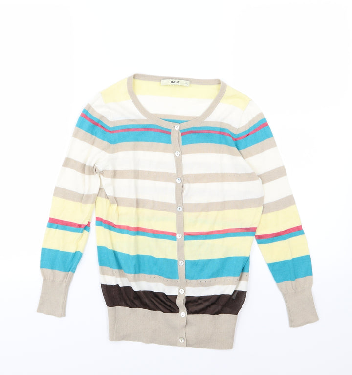 Oasis Womens Multicoloured Striped Knit Cardigan Jumper Size XS