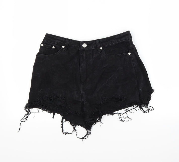 Missguided Womens Black Denim Cut-Off Shorts Size 8