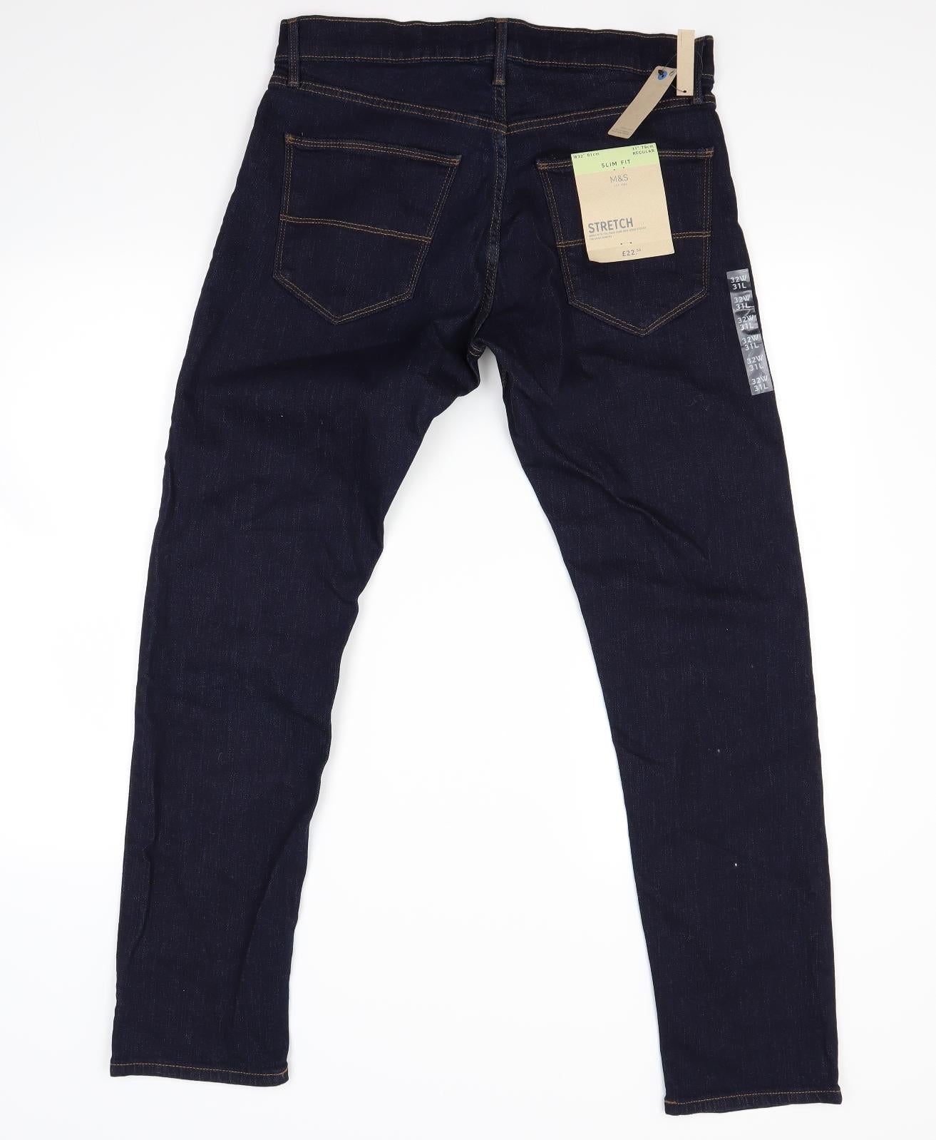 Marks and Spencer Mens Blue  Denim Straight Jeans Size 32 L31 in