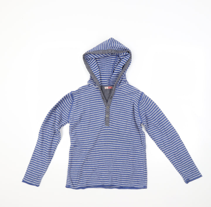Preworn Boys Blue Striped  Pullover Hoodie Size 10 Years