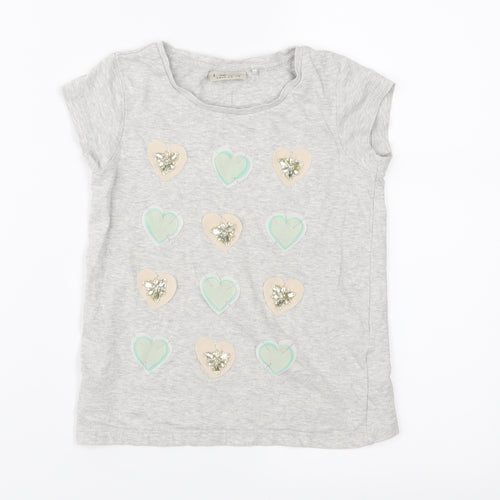 NEXT Girls Grey  Jersey Basic T-Shirt Size 5 Years  - Hearts