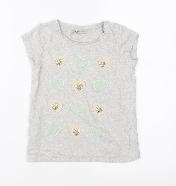 NEXT Girls Grey Jersey Basic T-Shirt Size 5 Years - Hearts
