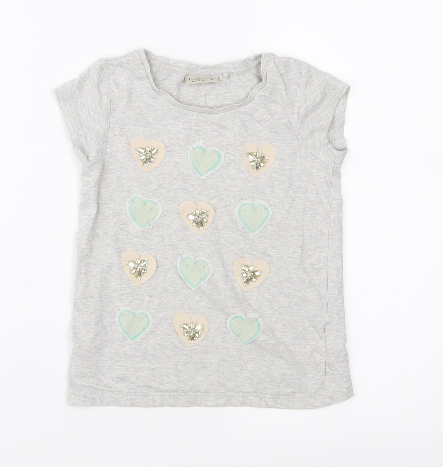 NEXT Girls Grey  Jersey Basic T-Shirt Size 5 Years  - Hearts
