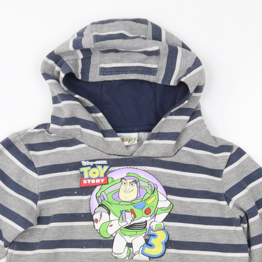Disney Pixar Boys Grey Striped Jersey Pullover Hoodie Size 2-3 Years  - Buzz lightyear